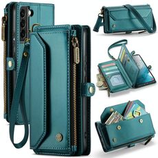 Per Samsung Galaxy S22+ 5G CaseMe C36 Slot per schede Portafoglio con cerniera Custodia per telefono in pelle antifurto RFID (blu-verde)