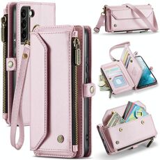 Per Samsung Galaxy S22+ 5G CaseMe C36 Porta carte con cerniera Portafoglio RFID Antifurto Custodia in pelle per telefono (rosa)