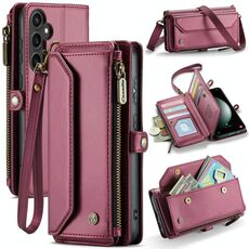 Per Samsung Galaxy S23 FE 5G CaseMe C36 Slot per schede Portafoglio con cerniera Custodia in pelle antifurto RFID (Vino Rosso)