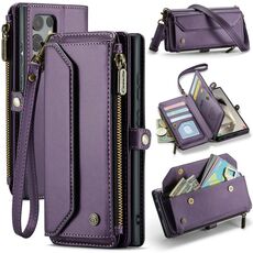 Per Samsung Galaxy S24 Ultra 5G CaseMe C36 Slot per schede Portafoglio con cerniera Custodia per telefono in pelle antifurto RFID (Viola)