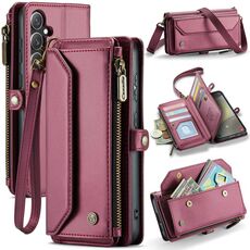 Per Samsung Galaxy S24+ 5G CaseMe C36 Slot per schede Portafoglio con cerniera Custodia per telefono in pelle antifurto RFID (Vino Rosso)