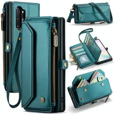 Per Samsung Galaxy Note10+ CaseMe C36 Slot per schede Portafoglio con cerniera Custodia per telefono in pelle antifurto RFID (blu-verde)