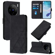 Custodia per cellulare in pelle con custodia a tracolla in rilievo 3D per vivo X100 (nera)