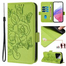 Per Xiaomi 14 5G Custodia in pelle antifurto RFID con motivo a rose in rilievo (verde)
