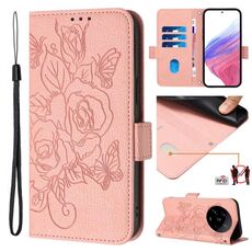 Per Xiaomi 14 Ultra 5G Global Embossed Rose RFID Antifurto Custodia in Pelle per Telefono (Rosa)