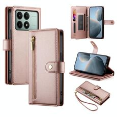 Per Redmi K70E / Xiaomi Poco X6 Pro Portafoglio con nove slot per schede e cerniera Custodia in pelle per telefono (rosa)