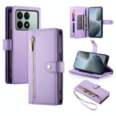 Per Redmi K70E / Xiaomi Poco X6 Pro Portafoglio con cerniera e nove slot per schede Custodia in pelle per telefono (viola)