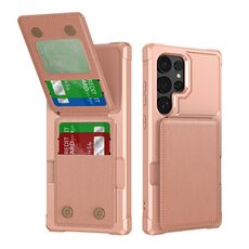 Per Samsung Galaxy S24 Ultra 5G Custodia per telefono in pelle con supporto verticale a ribalta (oro rosa)
