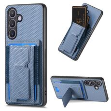 Custodia per cellulare con supporto elastico per carta pieghevole in fibra di carbonio Samsung Galaxy S22+ 5G (blu)