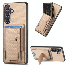 Per Samsung Galaxy S22+ 5G Custodia pieghevole in fibra di carbonio con supporto elastico per carta (cachi)