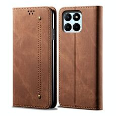 Per Honor X6b 4G Custodia per telefono in pelle con texture denim globale (marrone)