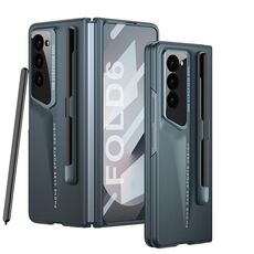 Per Samsung Galaxy Z Fold6 GKK Integrated Blade Custodia per telefono ultrasottile a copertura totale con slot per penna, penna non inclusa (ciano)