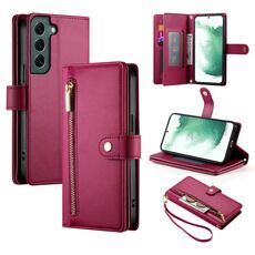 Per Samsung Galaxy S22+ 5G Custodia in pelle con cerniera e nove slot per schede (rosso)