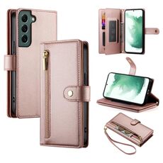 Per Samsung Galaxy S22+ 5G Custodia in pelle con cerniera e nove slot per schede (rosa)