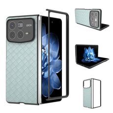 Per Xiaomi Mix Fold 4 Custodia per telefono in PU con trama intrecciata con cornice nera (verde chiaro)