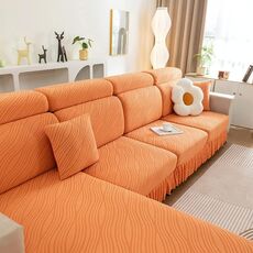 Copridivano lavorato a maglia, tutto compreso, copridivano elasticizzato per uso domestico, colore: modello gonna arancione (persona doppia extra large)