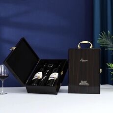 Scatola per vino rosso con finitura a doppio pianoforte, scatola per imballaggio in legno, scatola regalo per vino con strumenti (ebano)