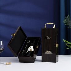 Scatola per vino rosso con finitura pianoforte, scatola regalo in legno con strumenti (ebano)