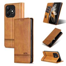 Custodia per telefono in pelle di vitello magnetica con texture Flip per Honor X60i AZNS (marrone chiaro)