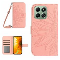 Custodia per telefono in pelle con motivo a fiore di sole per Honor 200 Smart Global Skin Feel con cordino (rosa)