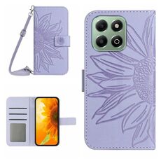 Per Honor 200 Smart Global Skin Feel Sun Flower Pattern Custodia in pelle con cordino (viola)