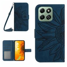 Custodia per telefono in pelle con motivo a fiore di sole per Honor 200 Smart Global Skin Feel con cordino (blu inchiostro)