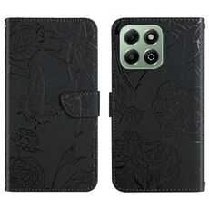 Per Honor 200 Smart Global HT03 Custodia in pelle con motivo a farfalla in rilievo (nero)