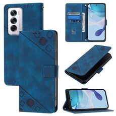 Per OPPO Reno12 5G Custodia per telefono in pelle goffrata effetto pelle globale (blu)