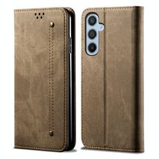 Per Samsung Galaxy S25+ 5G Denim Texture Casual Style Custodia in Pelle Flip Orizzontale (Cachi)