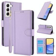 Per Samsung Galaxy S22+ 5G Custodia in pelle con slot per schede di colore puro con doppio cordino (viola)