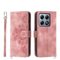 Per Xiaomi 14T Pro Custodia in pelle con motivo a fiori in rilievo e portafoglio (rosa)