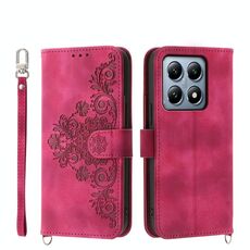 Per Xiaomi 14T Pro Custodia in pelle con motivo floreale in rilievo (rosso vino)