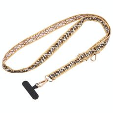 Cordino da collo anti-smarrimento per cellulare, stile etnico retrò, con tracolla lunga (marrone chiaro)