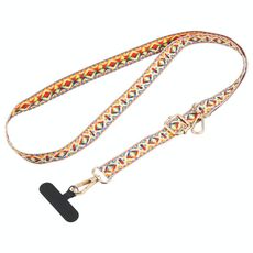 Cordino da collo anti-smarrimento per cellulare, stile etnico retrò, con tracolla lunga (arcobaleno)