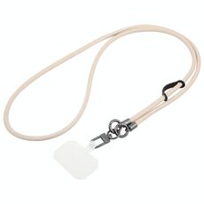 Cordino per telefono a tracolla in pelle con cordino anti-smarrimento lungo (bianco crema)