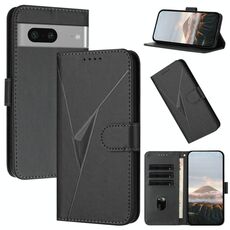 Per Google Pixel 7 Custodia per telefono in pelle con fibbia a motivo triangolare (nero)