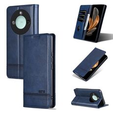 Custodia per telefono in pelle con texture di vitello magnetica per Honor X60 AZNS (blu scuro)