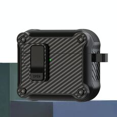 Per AirPods 4 Custodia protettiva per auricolari con interruttore automatico magnetico in fibra di carbonio (nero)