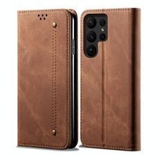 Per Samsung Galaxy S24 Ultra 5G Denim Texture Casual Style Custodia in Pelle Flip Orizzontale (Marrone)