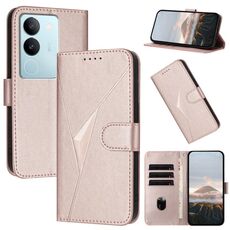 Per vivo S17 Custodia per telefono in pelle con fibbia a motivo triangolare (oro rosa)