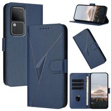 Per vivo S18 Custodia per telefono in pelle con fibbia a motivo triangolare (blu reale)