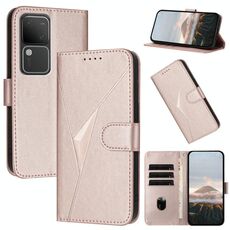 Per vivo S18 Custodia per telefono in pelle con fibbia a motivo triangolare (oro rosa)