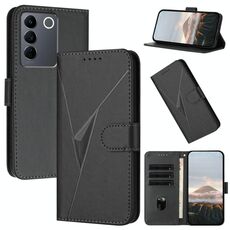 Per vivo V27 Custodia per telefono in pelle con fibbia a motivo triangolare (nero)