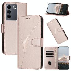 Per vivo V27 Custodia per telefono in pelle con fibbia a motivo triangolare (oro rosa)
