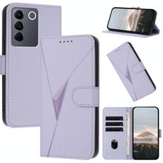 Per vivo V27 Custodia per telefono in pelle con fibbia a motivo triangolare (viola chiaro)