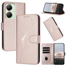 Per vivo Y35m+ Custodia in pelle con fibbia a motivo triangolare (oro rosa)