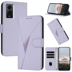Per vivo Y55s 2021 Custodia per telefono in pelle con fibbia a motivo triangolare (viola chiaro)