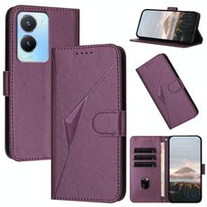 Per vivo Y56 Custodia per telefono in pelle con fibbia a motivo triangolare (viola scuro)