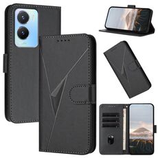 Per vivo Y56 Custodia per telefono in pelle con fibbia a motivo triangolare (nero)