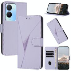 Per vivo Y56 Custodia per telefono in pelle con fibbia a motivo triangolare (viola chiaro)